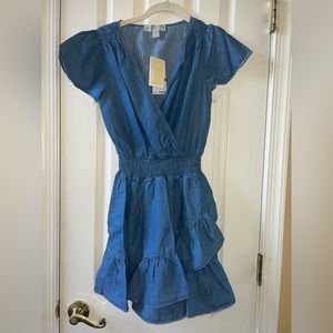 Michael Kors Petite faux wrap dress Lt cadet wash denim size P/XS
